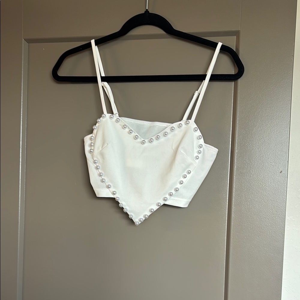 White Heart Embellished Women's Top